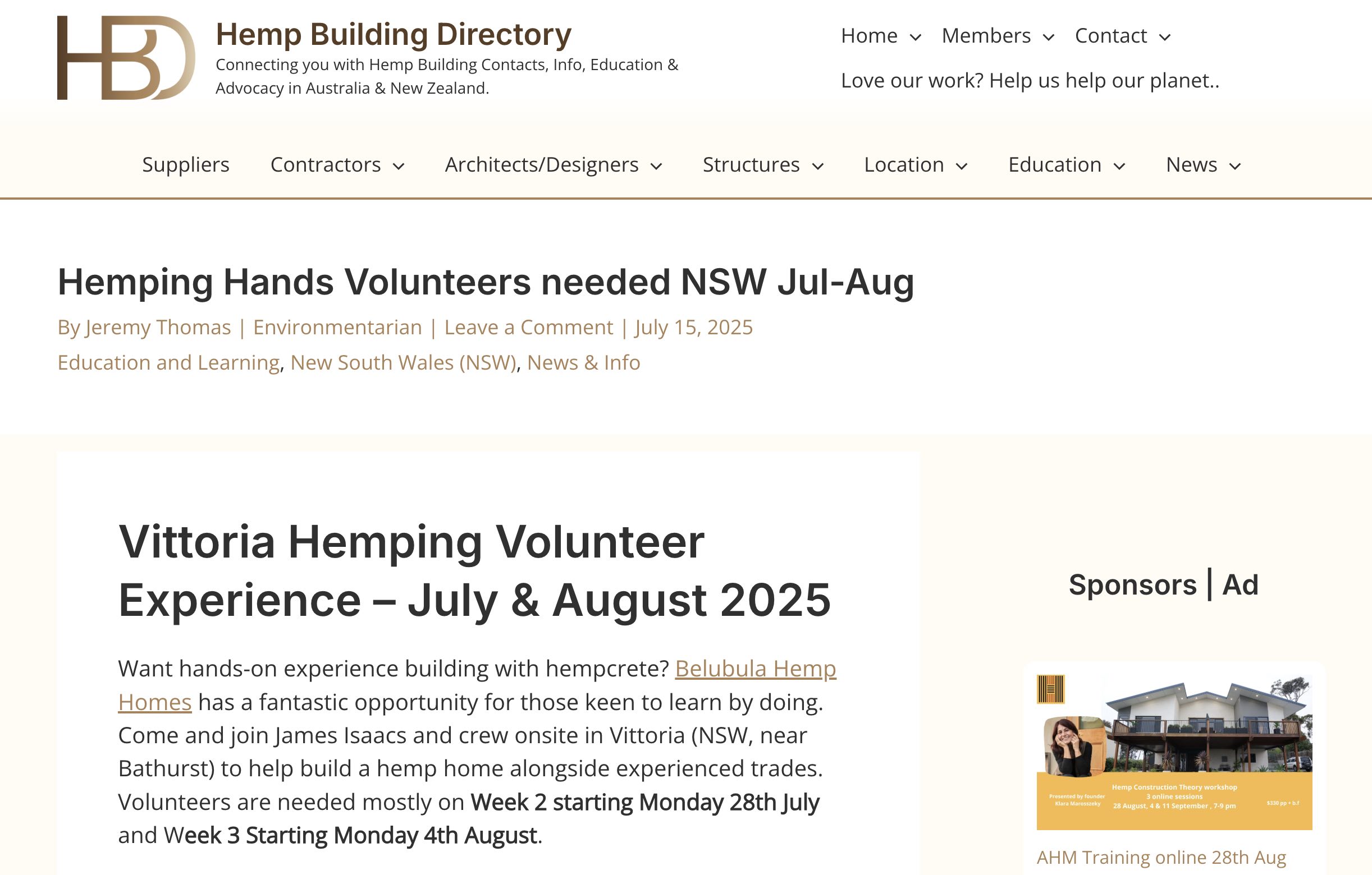 Training and Volunteering on Hemp Builds